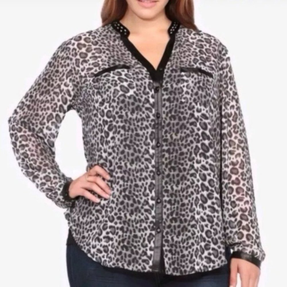 Torrid Cheetah Print Faux Leather, Studded Blouse